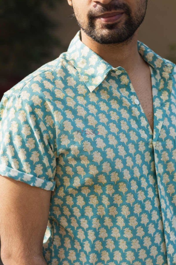Image for Kessa Awk18 Gothic Blue Half Sleeves Shirt Closeup