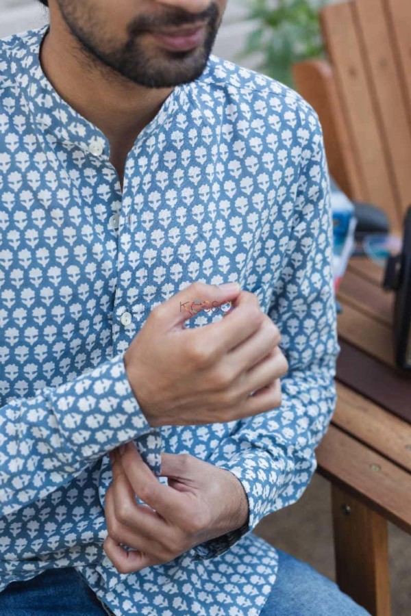 Image for Kessa Awk19 Wedgewood Blue Men Full Sleeves Shirt Closeup