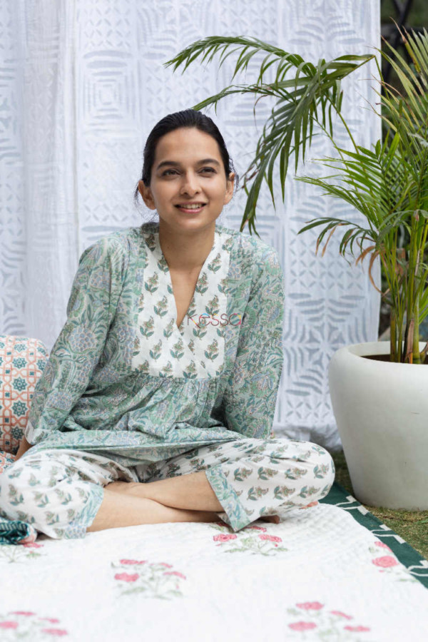 Image for Kessa De58 Bachpana Cotton Jammy Set With Side Pockets Sitting