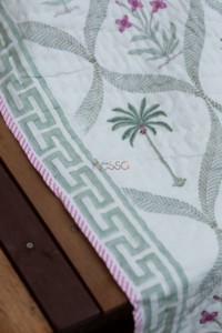 Image for Kessa Kaq100 Powder Ash Palm Tree Double Bed Quilt Closeup 2