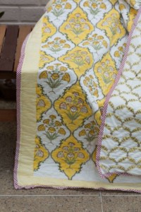 Image for Kessa Kaq31 Saffron Block Print Double Bed Quilt Front New