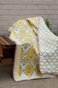 Image for Kessa Kaq31 Saffron Block Print Double Bed Quilt Side New