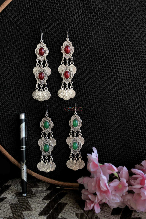 Image for Kessa Kpe01 Turkish Multi Stone Coin Earrings