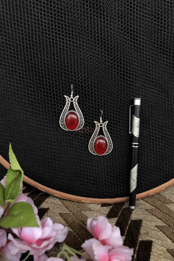Image for Kessa Kpe04 Turkish Red Stone Drop Earrings