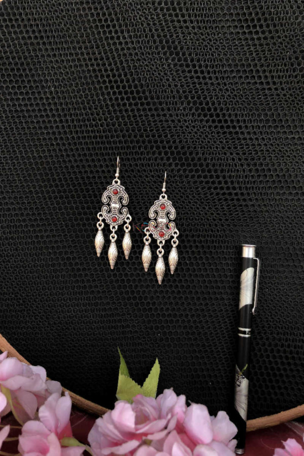 Image for Kessa Kpe08 Turkish Red Stone Tribal Drop Earrings