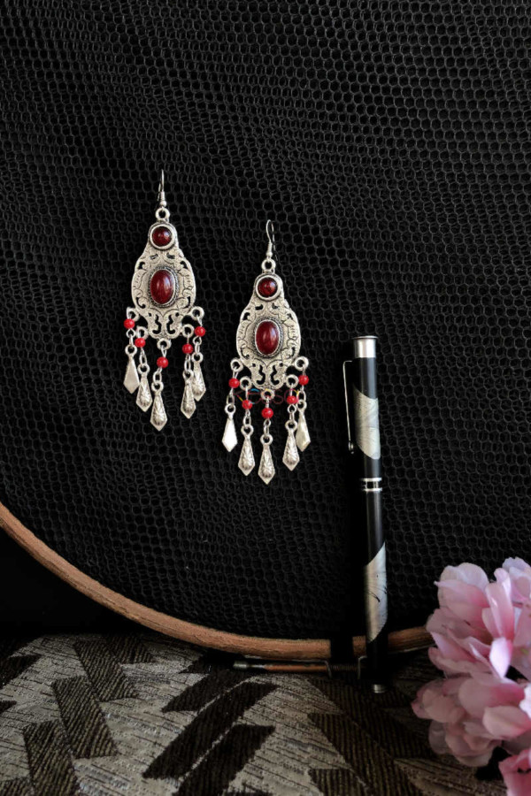 Image for Kessa Kpe09 Turkish Red Stone Chain Earrings