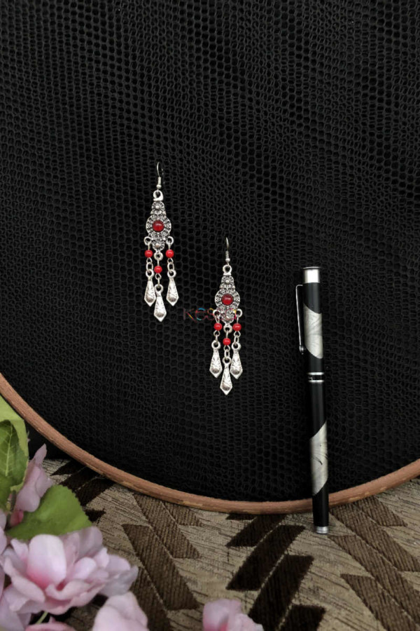 Image for Kessa Kpe10 Turkish Circular Red Stone Drop Earrings
