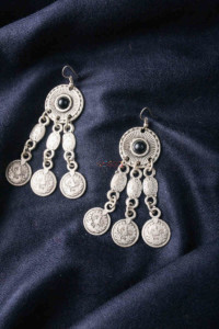 Image for Kessa Kpe11 Turkish Circular Tribal Boho Coin Earrings 1 Black