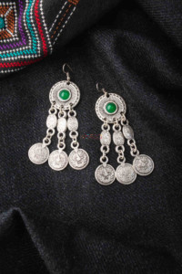 Image for Kessa Kpe11 Turkish Circular Tribal Boho Coin Earrings 1 Green