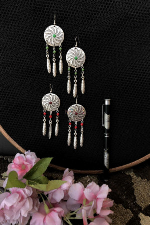 Image for Kessa Kpe121 Turkish Circular Multi Stonetribal Boho Earrings