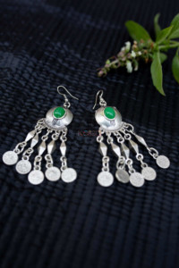 Image for Kessa Kpe143 Turkish Triangle Tribal Boho Coin Earrings Green