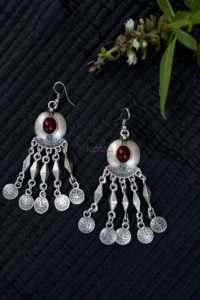 Image for Kessa Kpe143 Turkish Triangle Tribal Boho Coin Earrings Red
