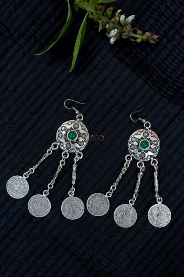 Image for Kessa Kpe146 Turkish Tribal Boho Chain Earrings Green