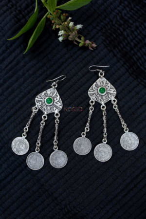 Image for Kessa Kpe150 Turkish Tribal Boho Chain Drop Earrings Green