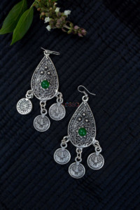 Image for Kessa Kpe151 Turkish Tribal Boho Coin Earrings Green