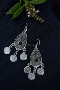 Image for Kessa Kpe151 Turkish Tribal Boho Coin Earrings Red