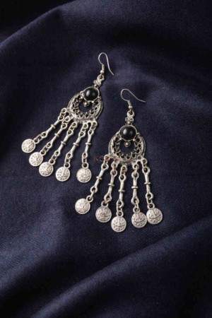 Image for Kessa Kpe20 Turkish Circular Multi Stone Coin Earrings 1 Black