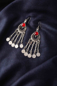 Image for Kessa Kpe20 Turkish Circular Multi Stone Coin Earrings 1 Red