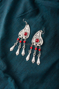 Image for Kessa Kpe24 Turkish Red Multi Stone Tribal Earrings 1 Closeup