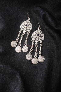 Image for Kessa Kpe26 Turkish Circular Tribal Boho Chain Earrings 1 Black
