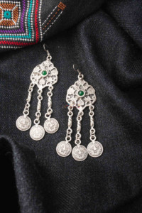 Image for Kessa Kpe26 Turkish Circular Tribal Boho Chain Earrings 1 Green