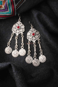 Image for Kessa Kpe26 Turkish Circular Tribal Boho Chain Earrings 1 Red