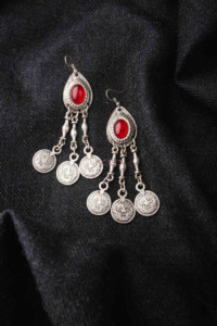 Image for Kessa Kpe34 Turkish Oval Multi Stone Earrings 1 Red