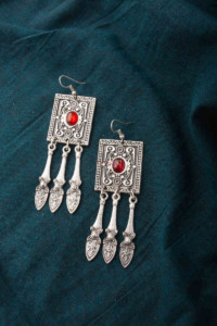 Image for Kessa Kpe37 Turkish Rectangle Drop Earrings 1 Red