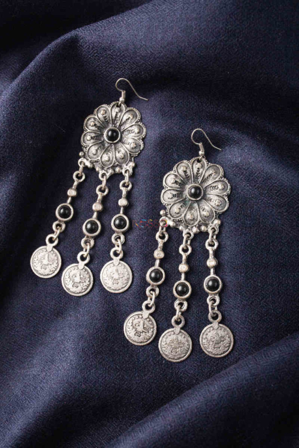 Image for Kessa Kpe41 Turkish Multi Stone Circular Coin Earrings 1 Black