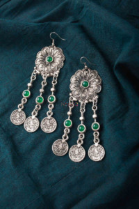 Image for Kessa Kpe41 Turkish Multi Stone Circular Coin Earrings 1 Green