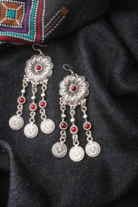 Image for Kessa Kpe41 Turkish Multi Stone Circular Coin Earrings 1 Red