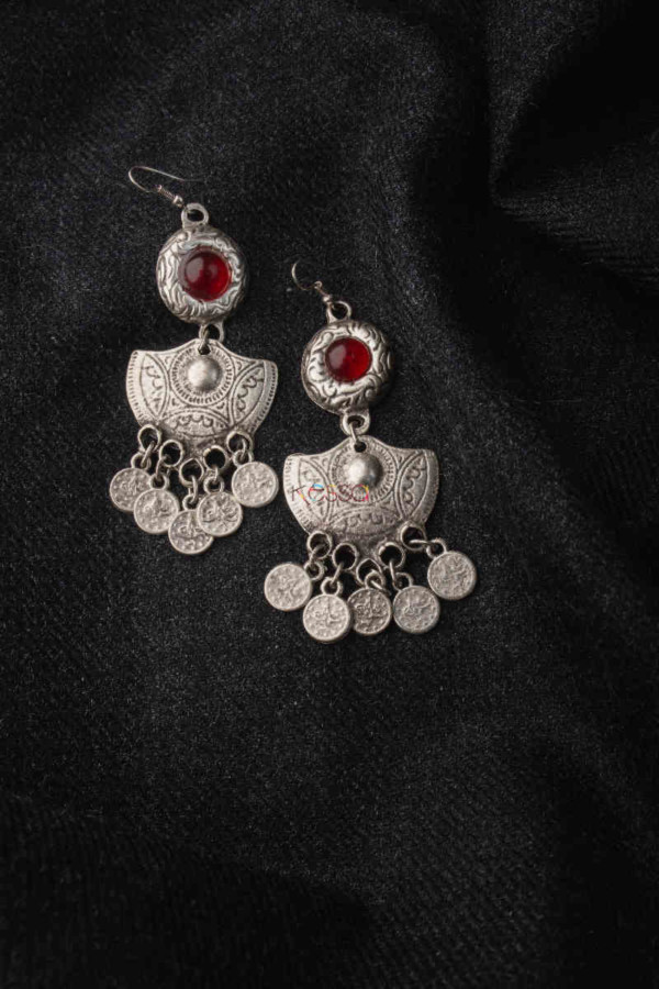 Image for Kessa Kpe42 Turkish Circular Coin Earrings 1 Red
