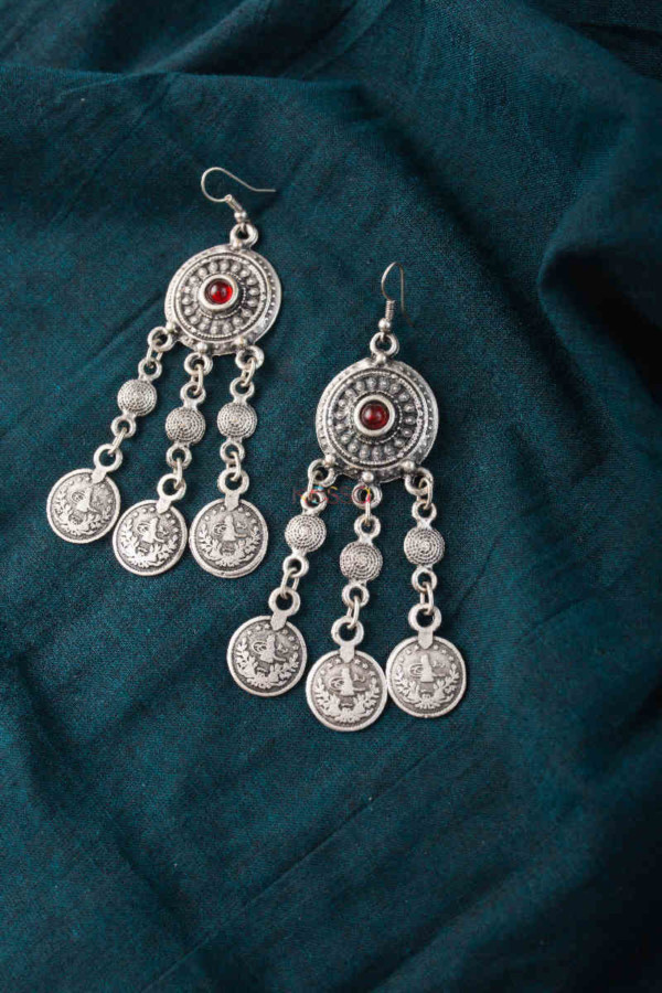 Image for Kessa Kpe43 Turkish Circular Chain Earrings 1 Red