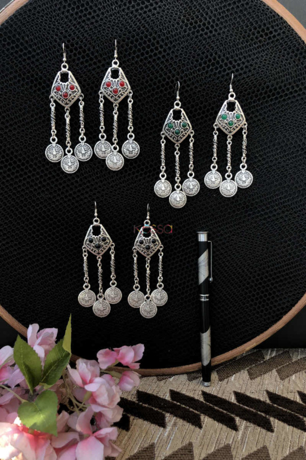 Image for Kessa Kpe47 Turkish Multi Stone Chain Earrings
