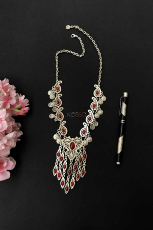 Image for Kessa Kpn03 Turkish Red Multi Stone Paisely Necklace