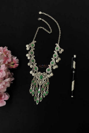 Image for Kessa Kpn04 Turkish Green Multi Stone Paisely Necklace