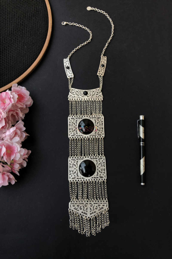 Image for Kessa Kpn101 Turkish Multi Bar Black Stone Tribal Chain Necklace