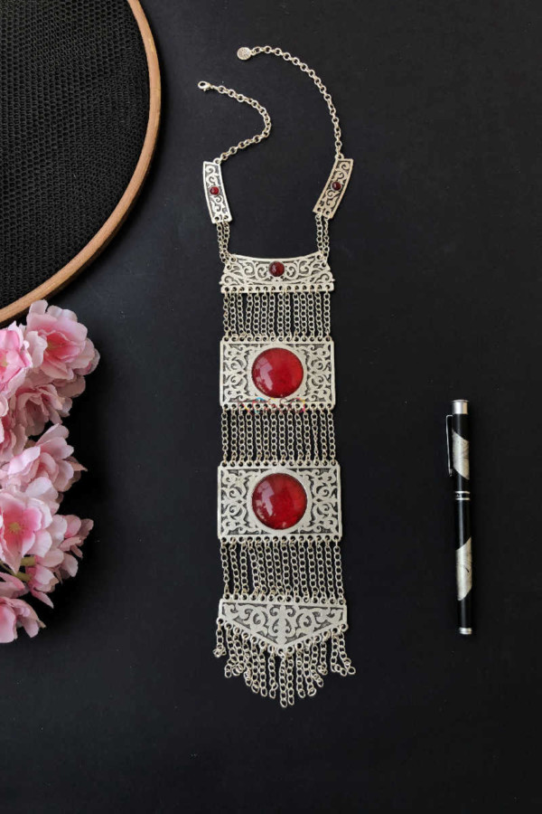 Image for Kessa Kpn103 Turkish Multi Bar Red Stone Tribal Chain Necklace