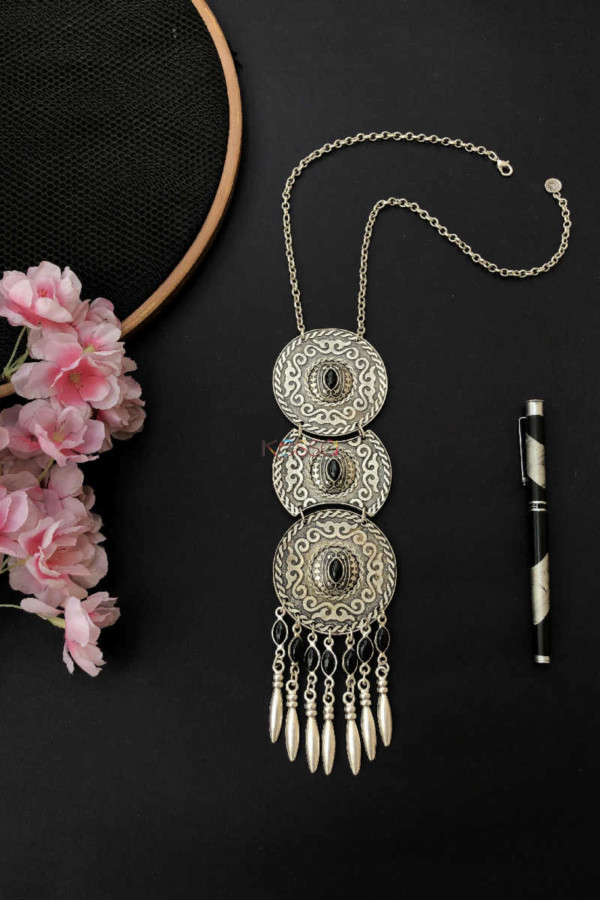 Image for Kessa Kpn109 Turkish Circular Black Multi Stone Chain Necklace