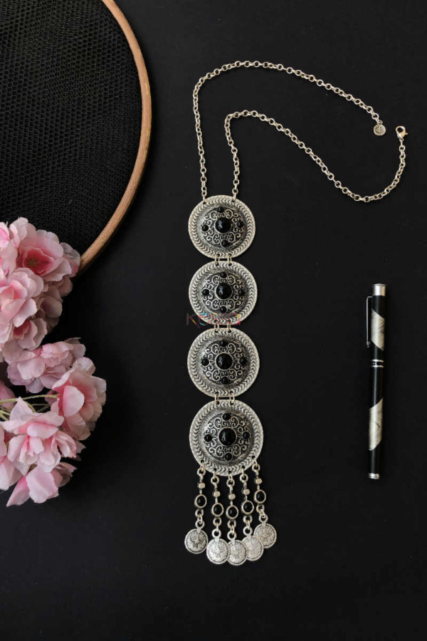 Image for Kessa Kpn110 Turkish Circular Black Multi Stone Tribal Chain Necklace