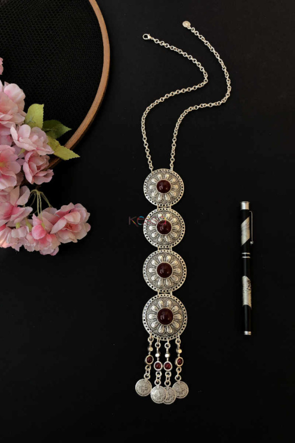 Image for Kessa Kpn117 Turkish Circular Red Multi Stone Necklace