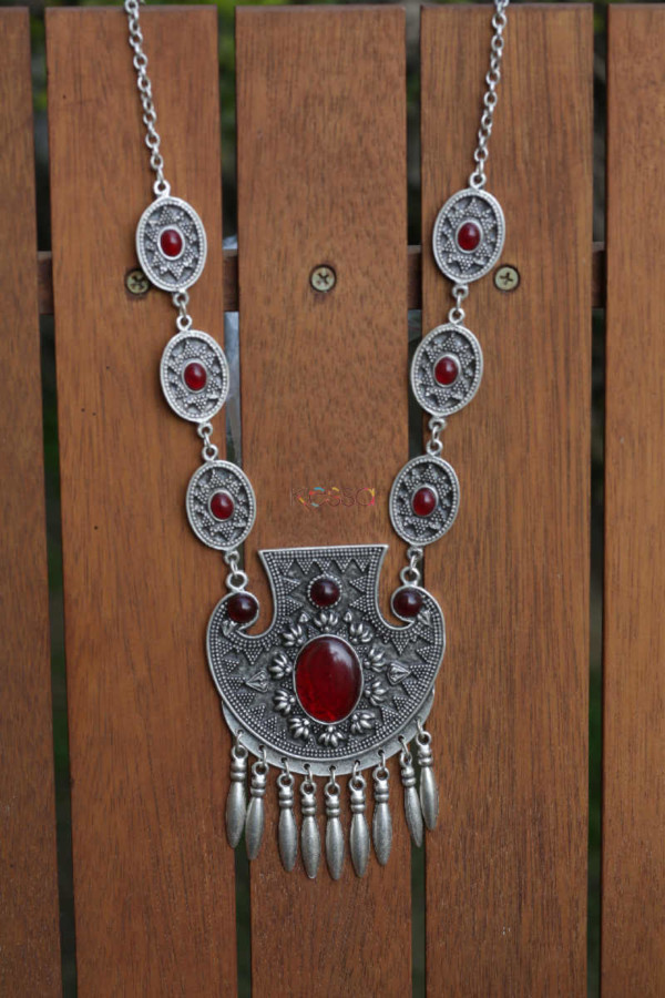 Image for Kessa Kpn119 Turkish Red Multi Stone Necklace Featured