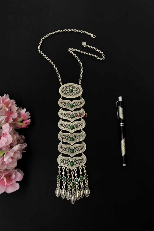 Image for Kessa Kpn13 Turkish Circular With Green Stone Tribal Boho Necklace