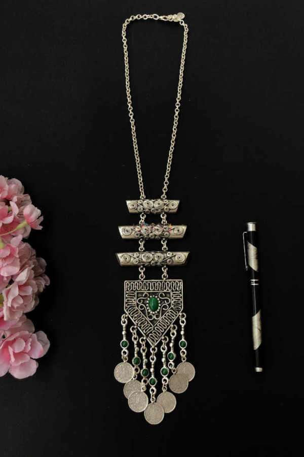 Image for Kessa Kpn28 Turkish Multi Bar Green Stone Necklace