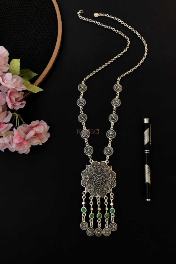 Image for Kessa Kpn29 Turkish Circular Green Stone Necklace