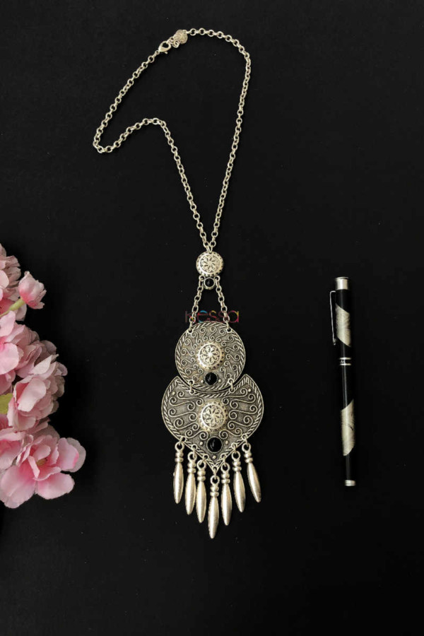 Image for Kessa Kpn37 Turkish Circular Black Stone Chain Necklace