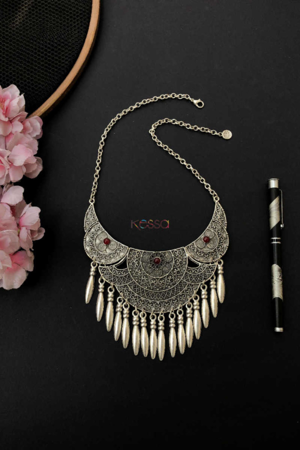 Image for Kessa Kpn47 Turkish Semi Circular Red Multi Stone Chain Necklace