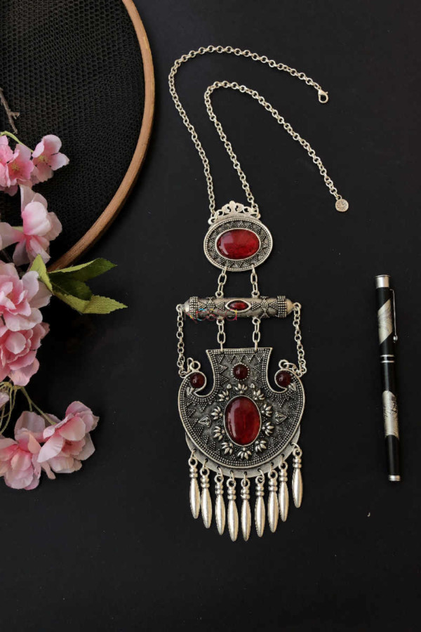 Image for Kessa Kpn51 Turkish Bar Multi Red Stone Necklace