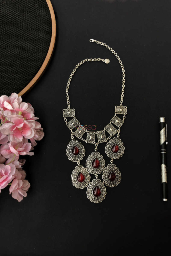 Image for Kessa Kpn53 Turkish Circular Multi Red Stone Chain Necklace