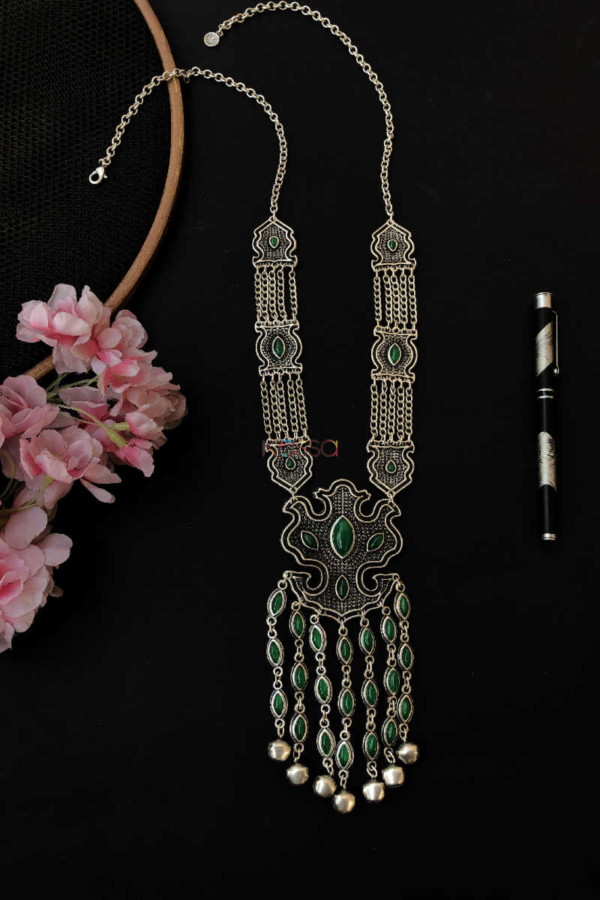Image for Kessa Kpn63 Turkish Shape Multi Green Stone Ghungroo Necklace
